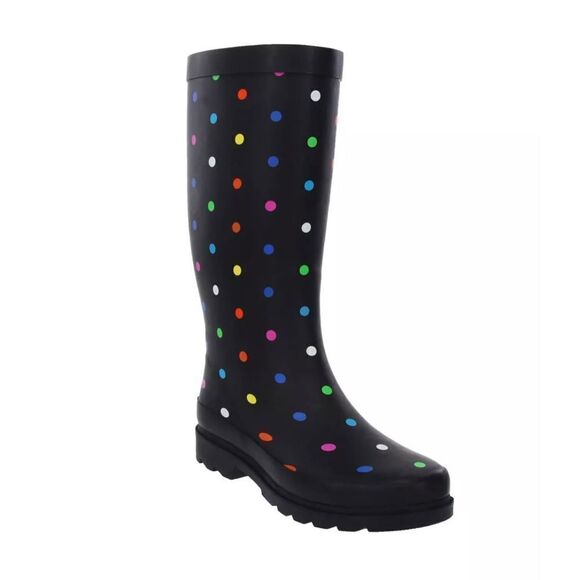 Sugar Raffle Tall “black fiesta dot”Rain Boots-women’s -9‎ - Picture 1 of 7